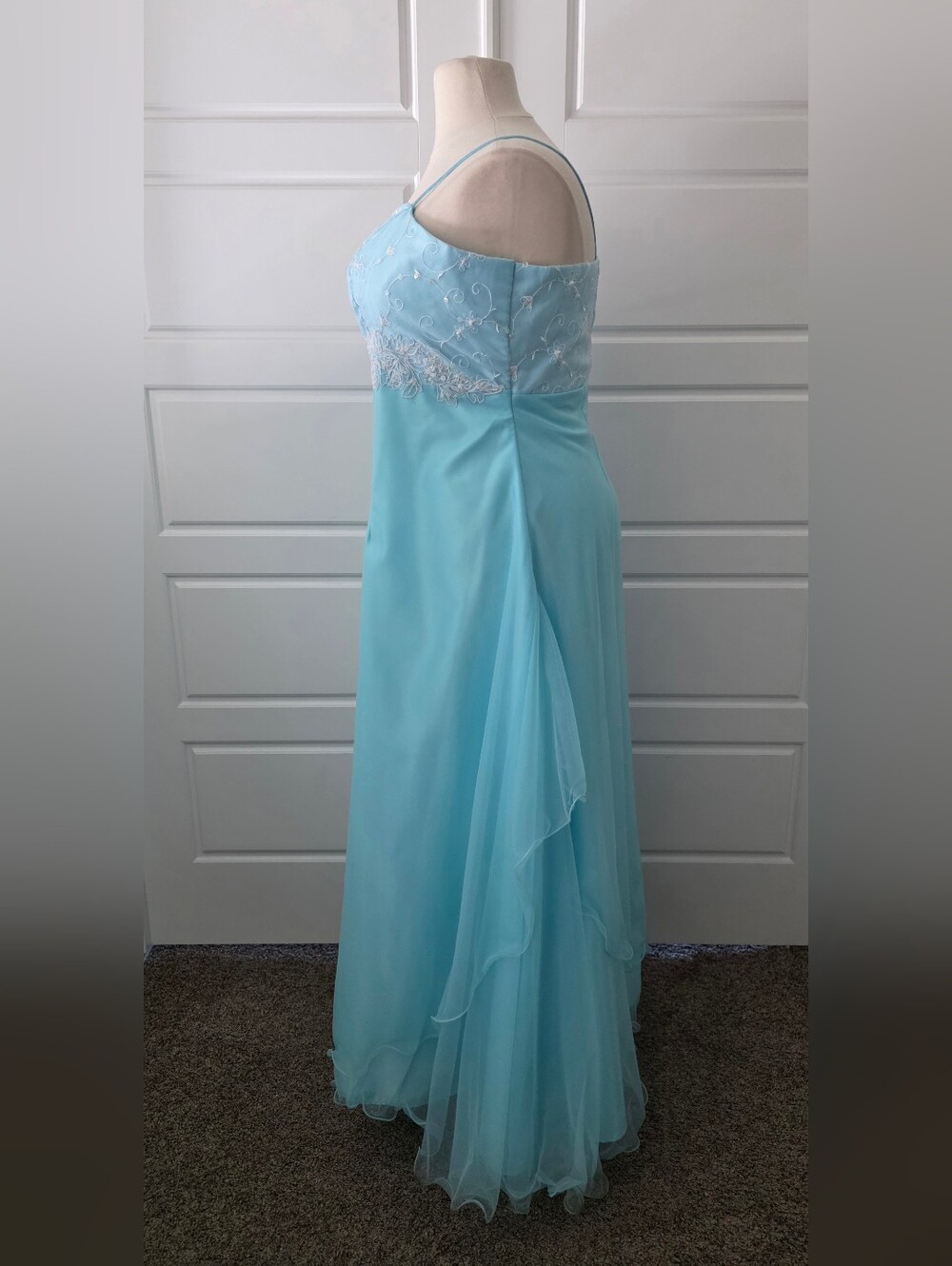 Blue A-line Chiffon Spaghetti Strap Formal Dress - Picture 3 of 7